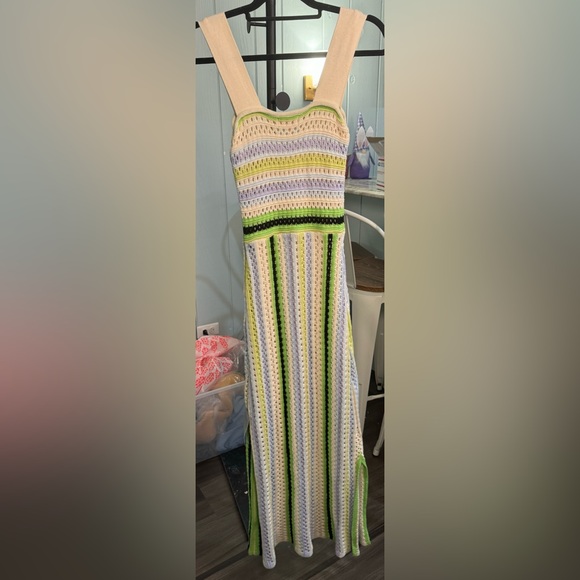 NWOT Ciebon Sahara Crochet Midi Sweater Dress - Green Multi - M - Picture 9 of 11